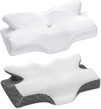 Elviros Cervical Neck Pillow for Sleeping, Side Sleeper Pillows for Adults, Memory Foam Neck Pillow, Orthopedic Pillows for Back and Stomach Sleepers, Removable and Washable Pillowcase