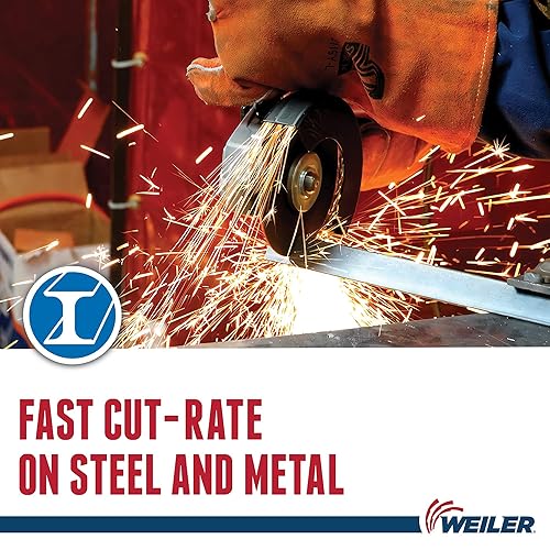 Miniatura 5 de Weiler 56095 Rueda de corte de 4 12 pulgadas, paquete de 5, rueda de corte de uso general, todos los metales, 4-12 pulgadas x .045 pulgadas x 78