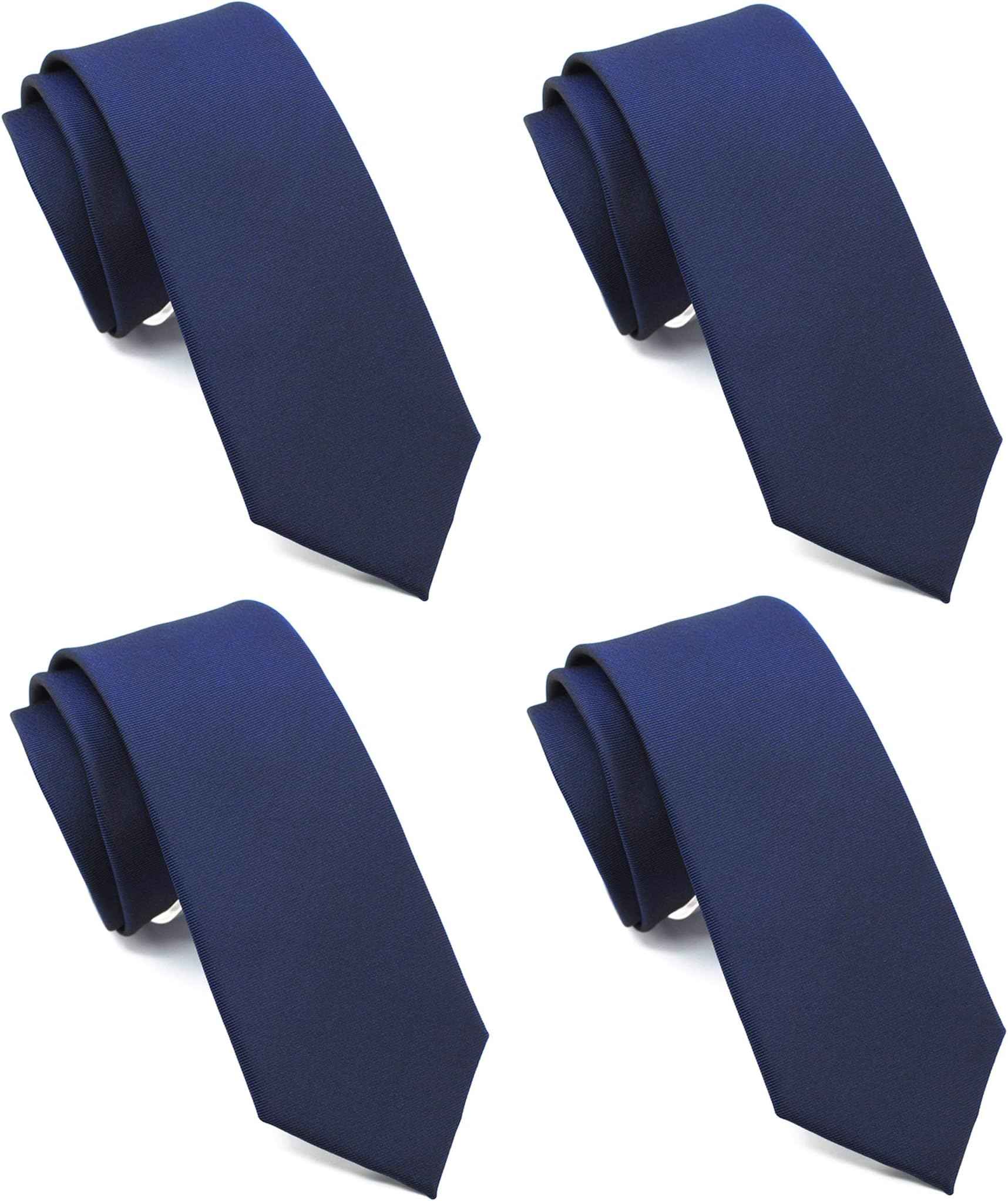 Skinny Solid Ties for Men, 2.5 inch Slim Plain Neckties 4-Pack