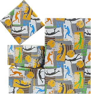 Geluode Basketball Wrapping Paper, Sports Theme Gift Wrapping Paper 4 Sheets 20x28 inches per Sheet, Birthday Gift Wrap for Boys Kids Men Basketball Lover Birthday Holiday