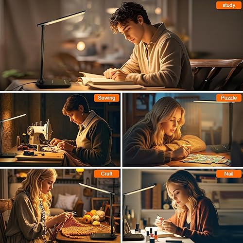 Miniatura 7 de shinelife Lámpara LED de escritorio para oficina y hogar, luz de escritorio brillante con puerto de carga USB, lámparas de escritorio regulables