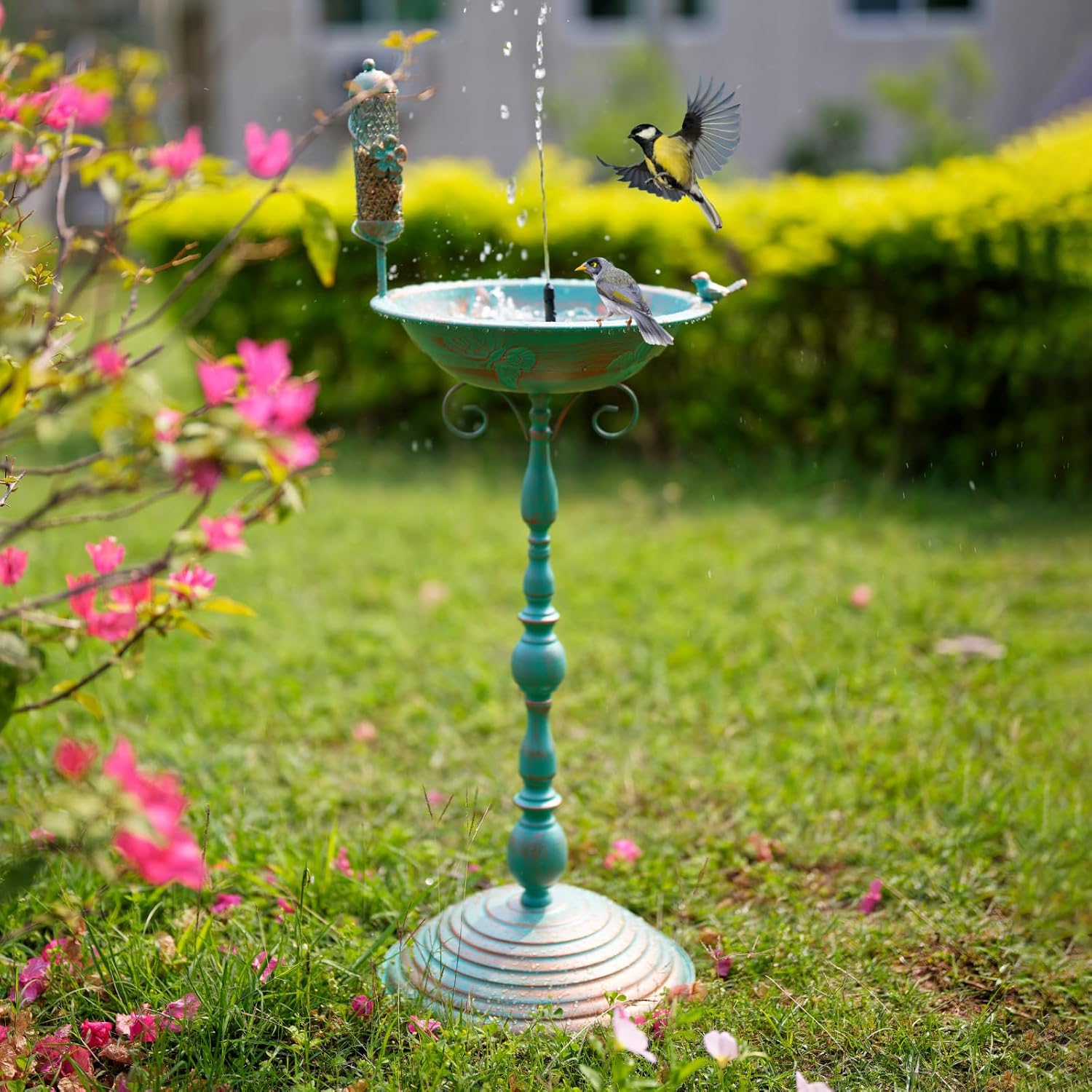 Garden Bird Baths for Outdoors, Metal Bird Bath and Feeder, Pedestal BirdBaths for Outdoors 40 Inch Tall