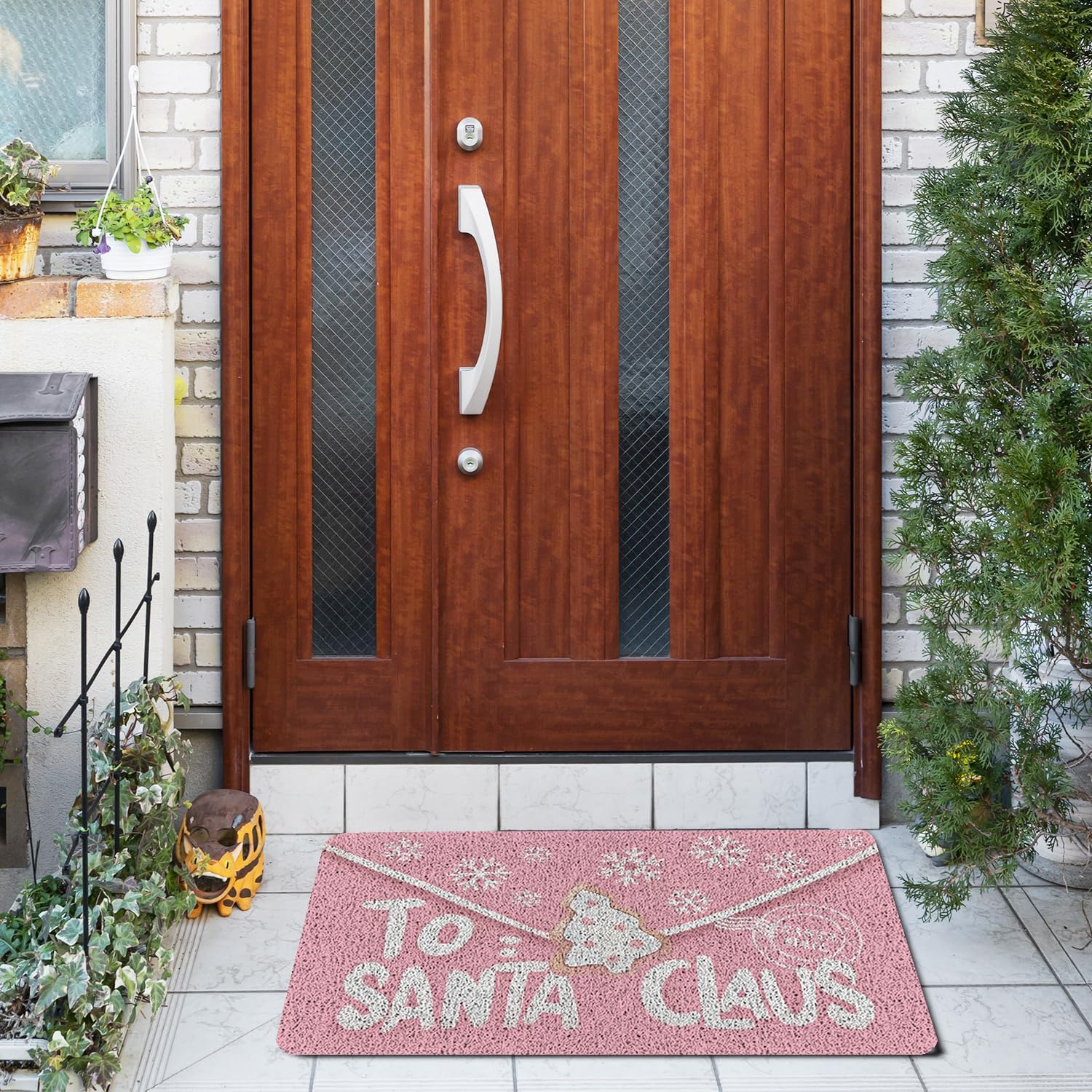 Pink Christmas Doormat,Christmas Santa Claus Envelope Letter Welcome Mat,Christmas Non-Slip Waterproof Door Mat for Front Door Outdoor Girl's Bedroom Kitchen,Pink Christmas Decor,17x30inch