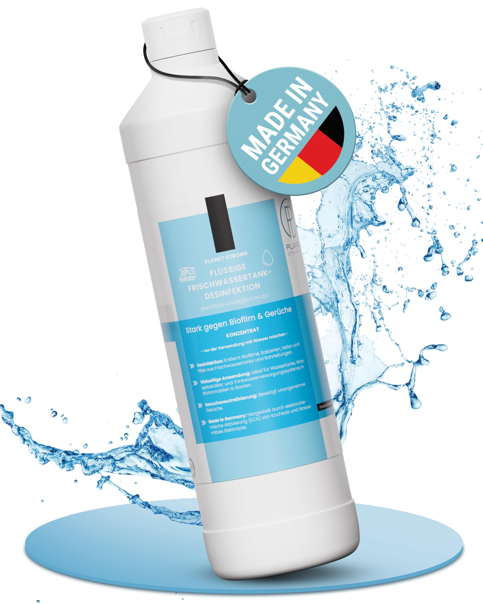 1L Frischwassertank-Reiniger für Wohnmobil & Wohnwagen – Planet Strong® zur Tankhygiene | Tankdesinfektion | Made in Germany | Flasche