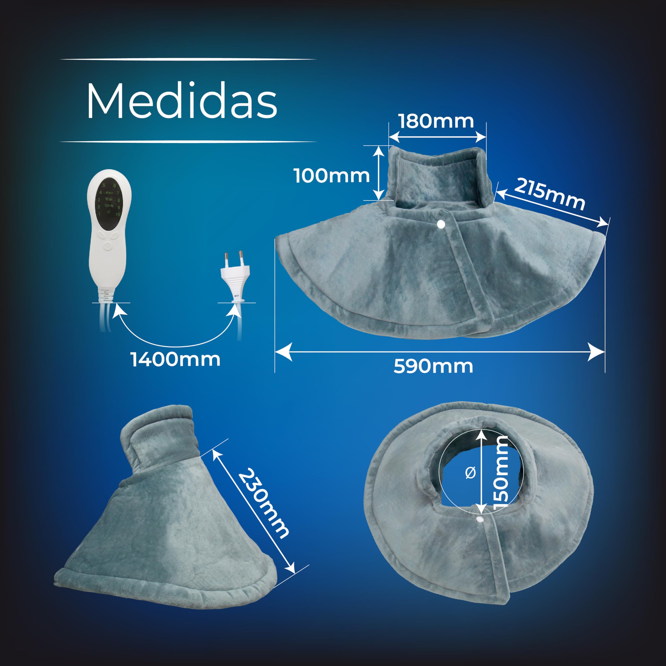 LED ATOMANT Almohadilla Termica Electrica Cervical para Cuello y Hombros 60x35cm, 10 Niveles de Calor, Temporizador y Apagado Automático, Tejido Ultrasuave de Poliester, Lavable a Maquina