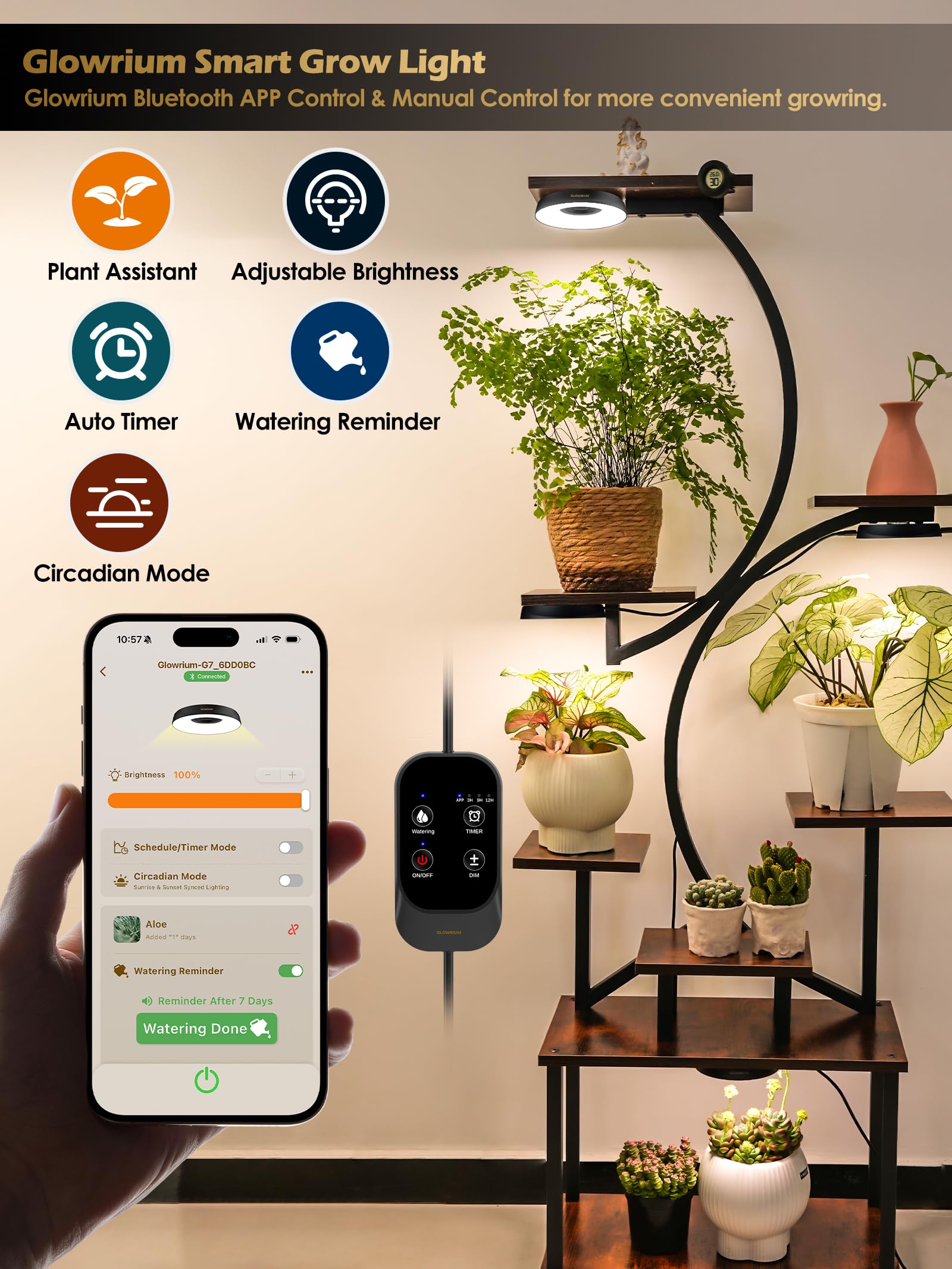 GLOWRIUM Lampada intelligente a LED a spettro completo per piante da