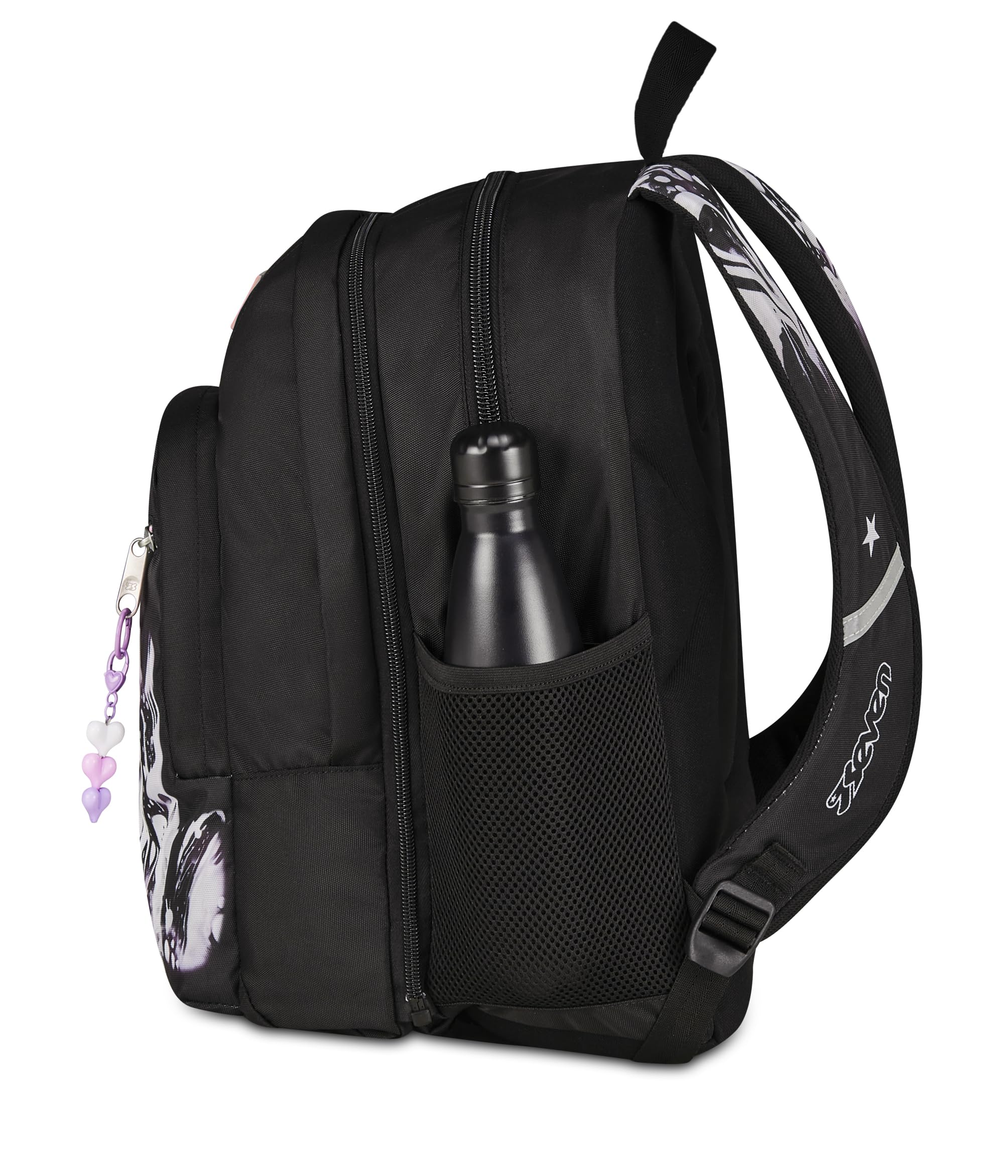Seven Zaino Scuola Dual Detach PLUMPY LINE GIRL, Nero, 32 L, Doppio Scomparto, Multifunzione, Zaino Staccabile, Tasca con organizer, Scomparto porta pc, Scuola media e superiore, Bambina, Ragazza
