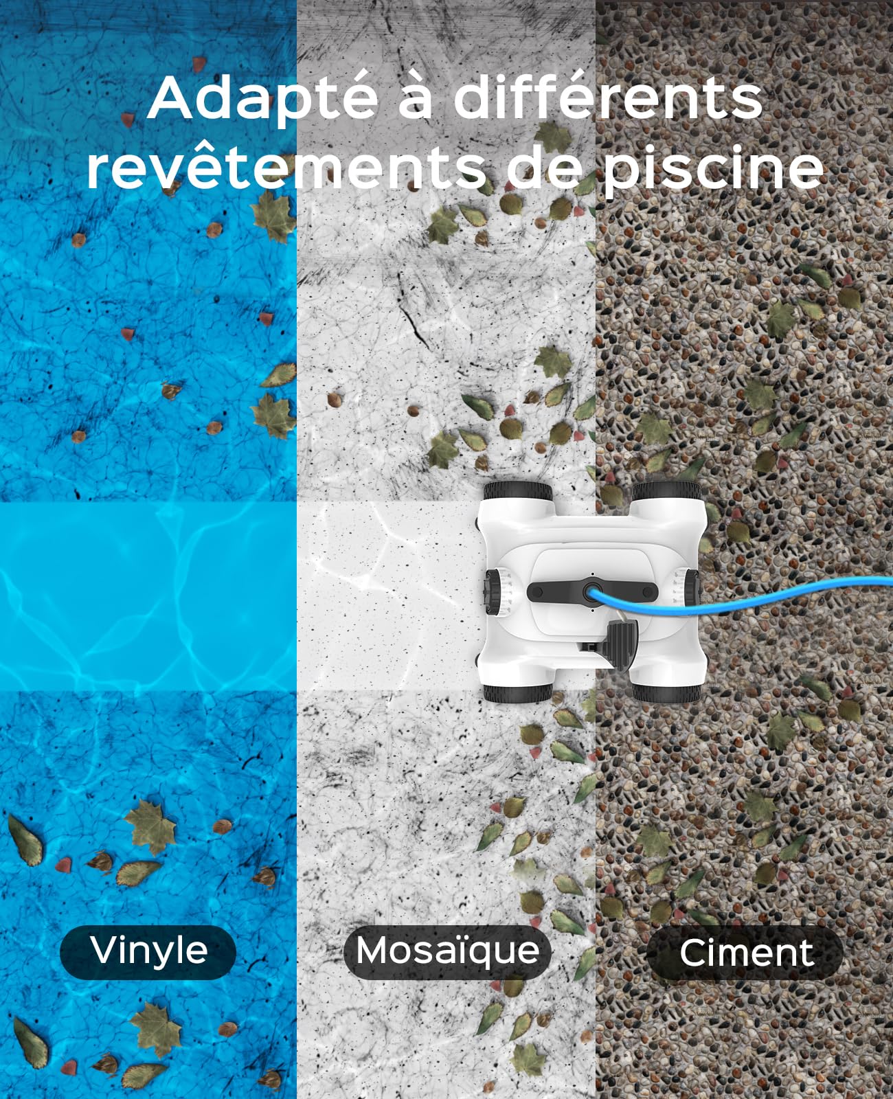 WYBOT Grampus 400 Robot Piscine, Super Aspiration 150W, Double Moteur, 3 Options de Durée de Travail, Angle de Buse Réglable, Adapté aux Piscines à Fond Plat