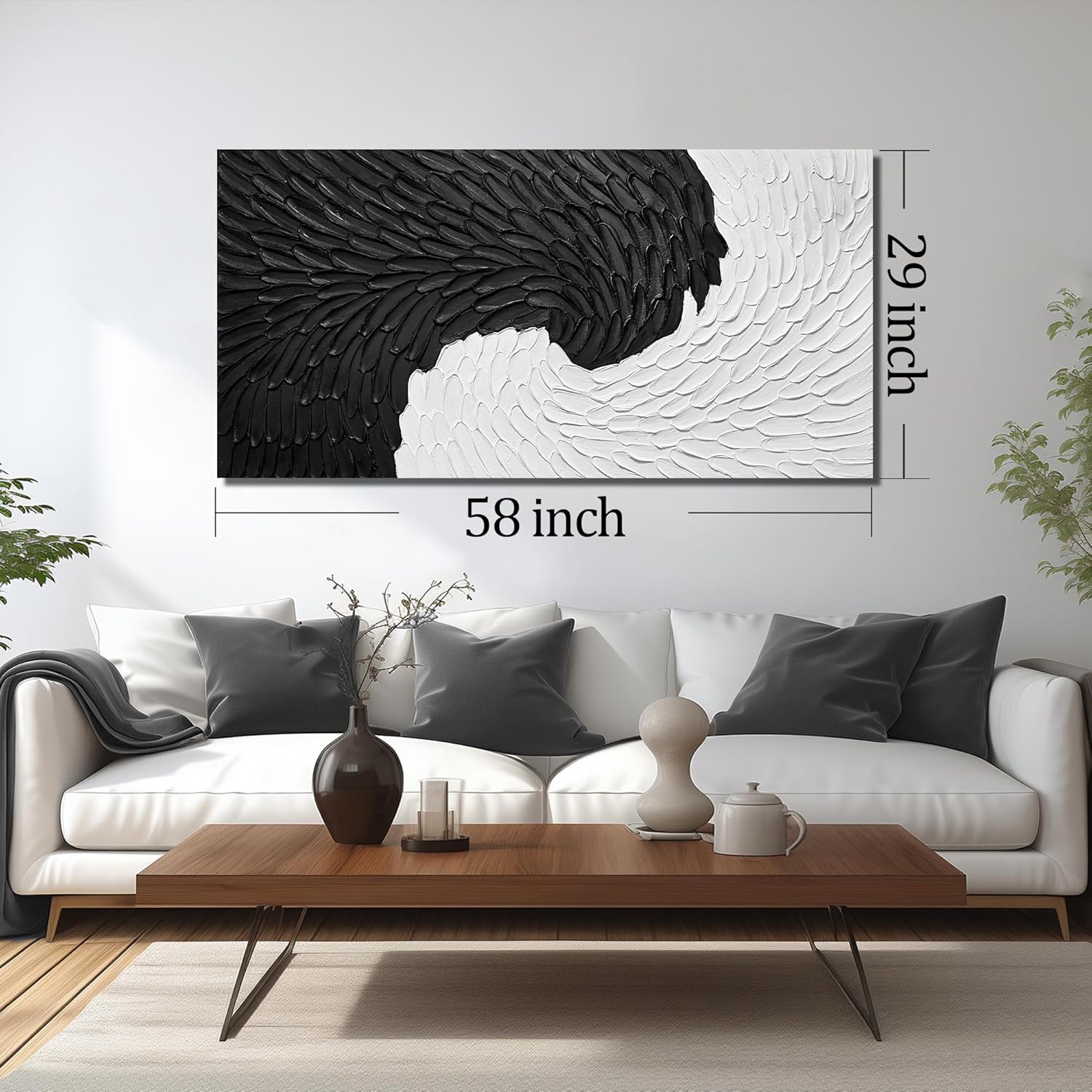 Minimalism Canvas Wall Art for Dining Room Black and White Artwork for Wall Office Large Abstract Painting Wall Art for Living Room 29 x 58 Inch