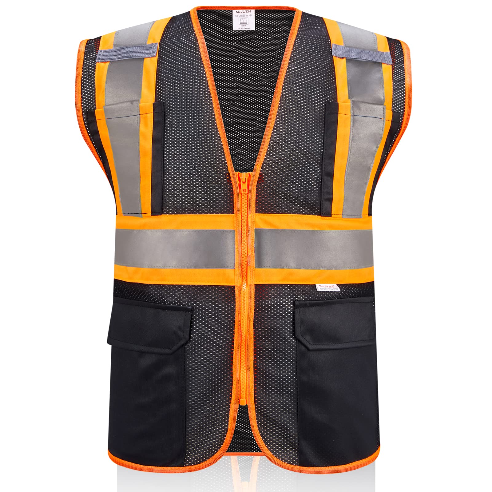 3M High Visibility Reflective Safety Vest with Zipper and Pockets Black,M