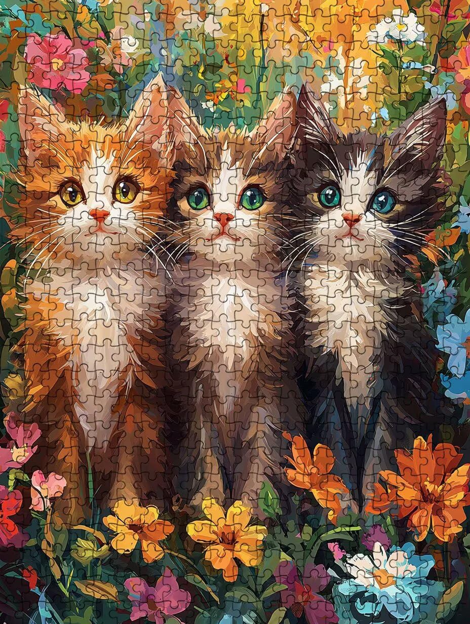 Blumenbunt Katze Puzzle 2000 Teile, Klassische Puzzles, Geschicklichkeitsspiel Puzzle für Erwachsene, Puzzlespiele für Die Ganze Familie, Mit Schöner Verpackung, Dekoration Puzzles DX0YL3-394