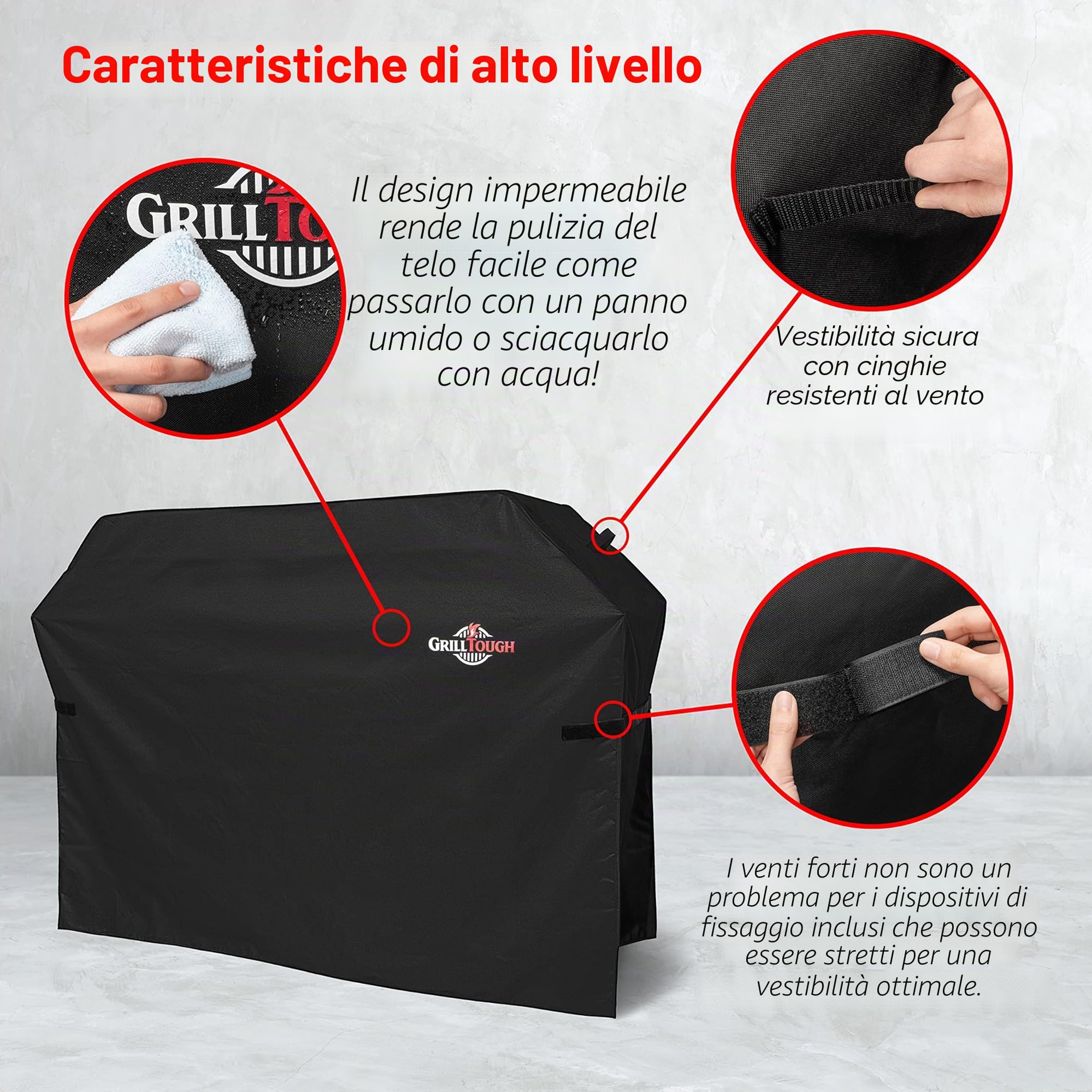 Copertura per barbecue GrillTough Heavy Duty per barbecue da esterno - Impermeabile, resistente alle intemperie, ai raggi UV e allo scolorimento con cinghie regolabili - (147L x 61W x 122H cm)