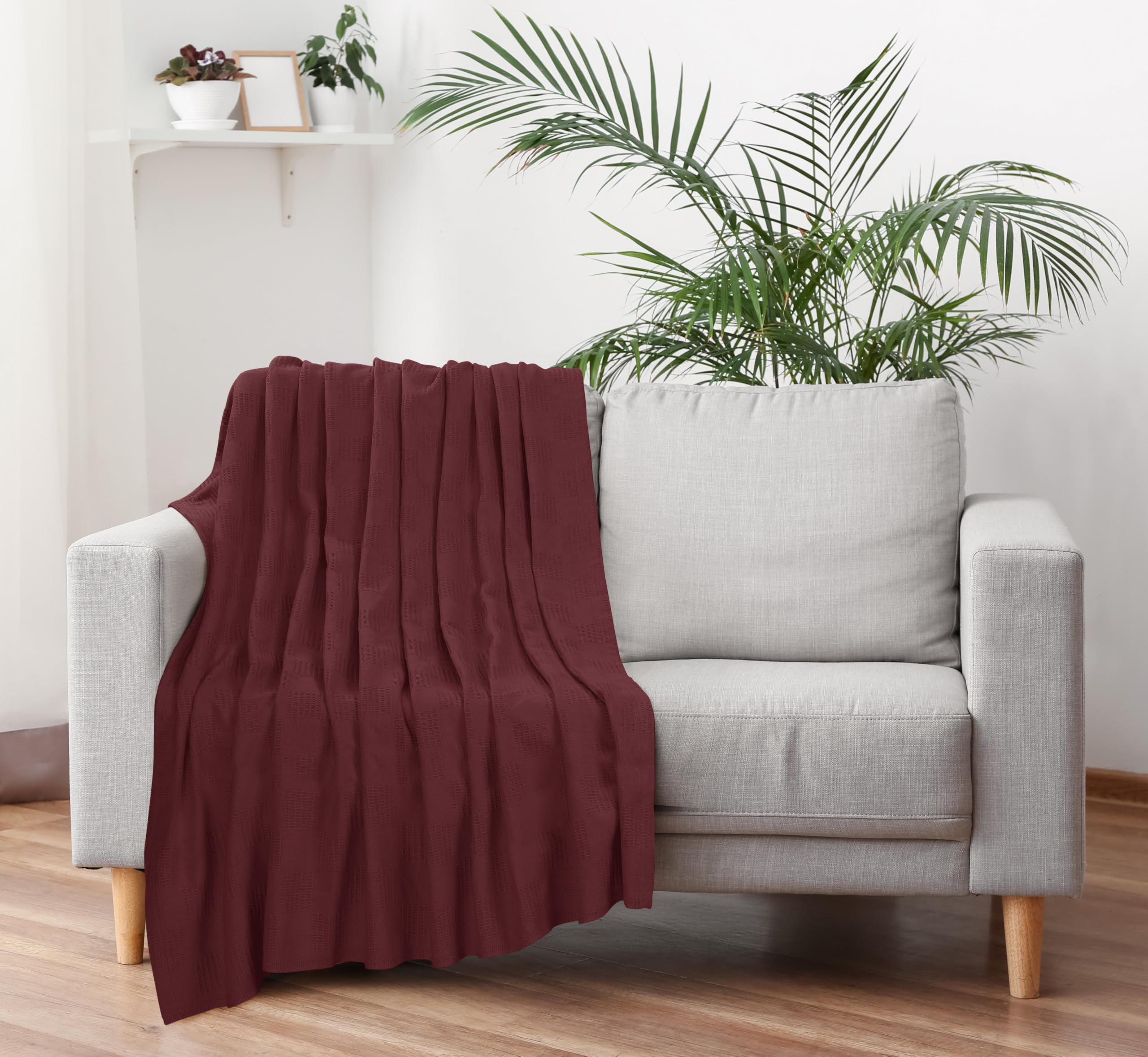 Utopia Bedding 100% bawełniany koc (rozmiar queen size, 228 x 228 cm), 350 g/m², lekki koc termiczny, miękki, oddychający, na wszystkie pory roku, bordowy