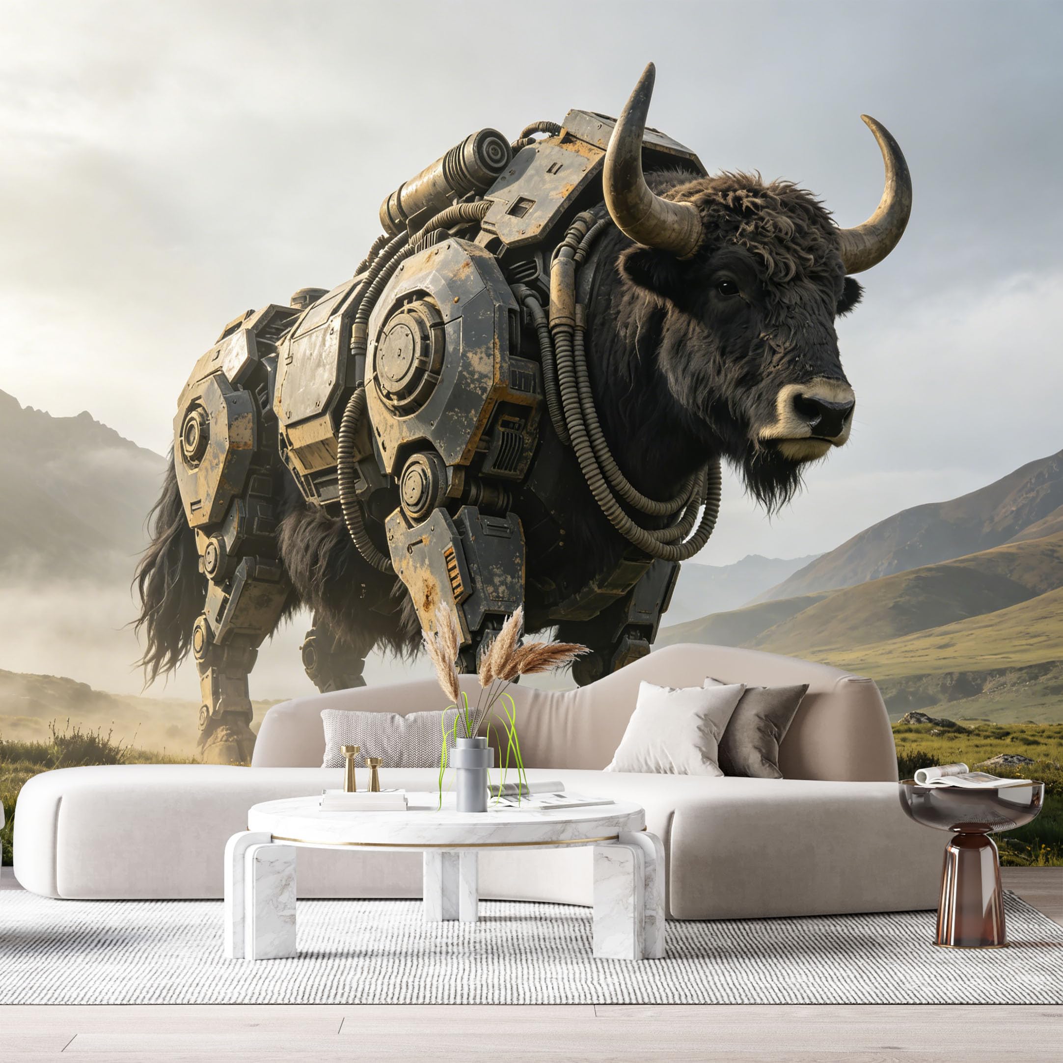 Custom Size Wall Mural Mechanical Bull Mech SciFi Robot Animal Industrial Armor Futuristic Machinery 3D Realistic Style SelfAdhesive Art Prints Removable Wallpaper Esports Game Room Studio