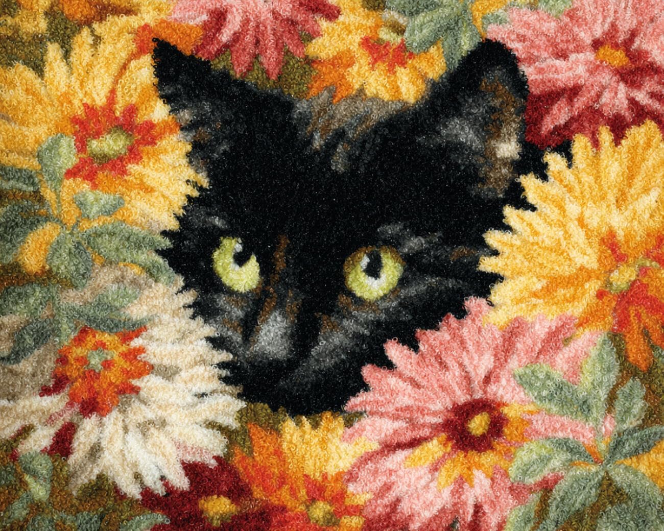 AMBATTERY Carpet Latch Hook Kit Black cat and Flowers 90x120cm