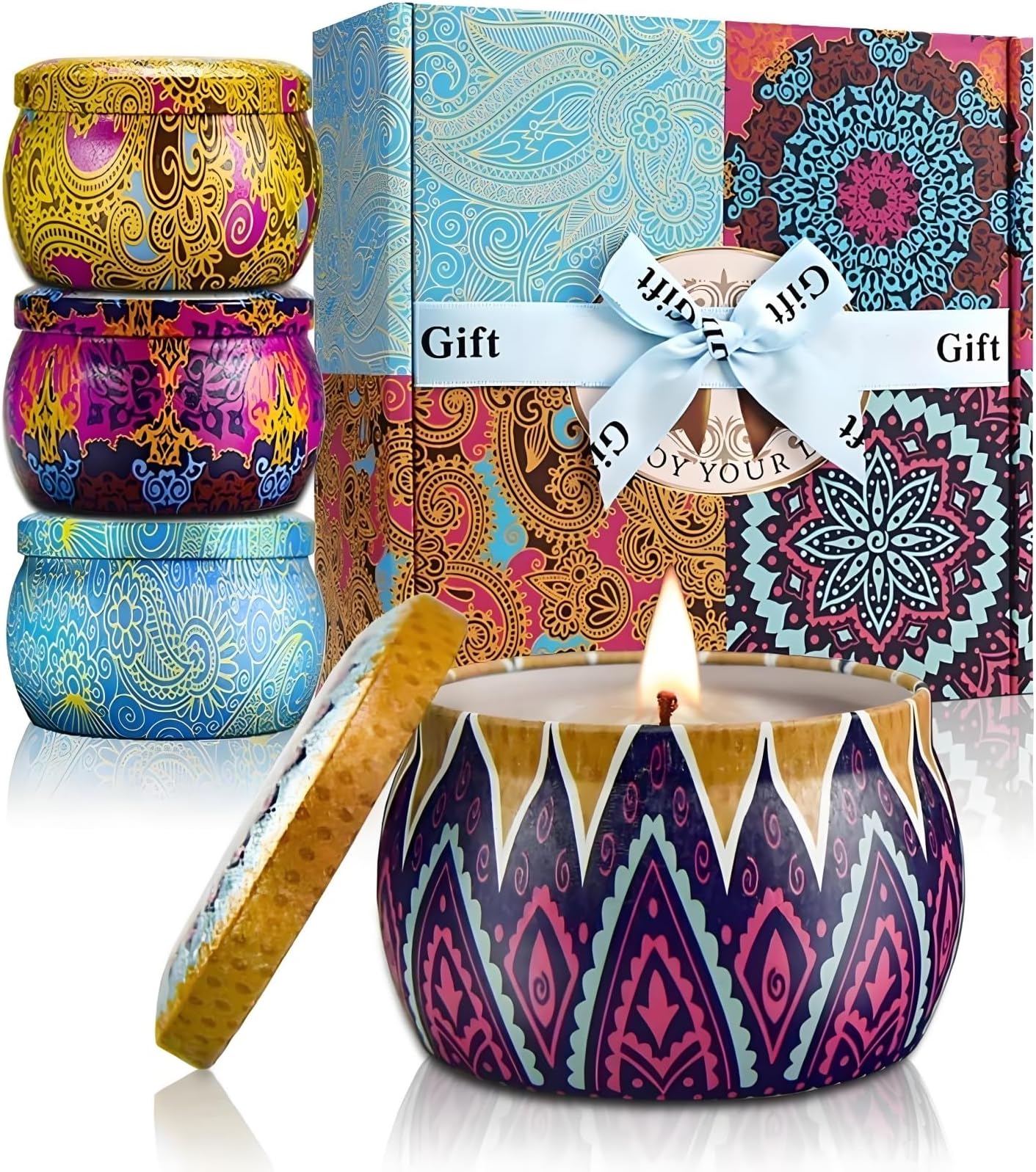 YMing Scented Candles Gifts for Women, 5.65 oz Large Aromatherapy Candles, Candle Gift Set, Real Soy Wax Portable Travel Tin Candle, 4 Pack Metal, Gifts Set for her, Birthday, Valentine's Day