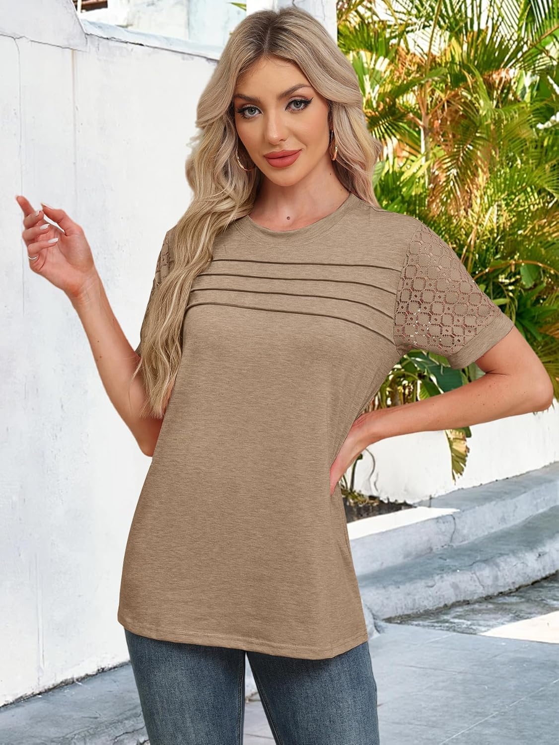 Womens Tops Summer Loose Casual Crewneck Lace Sleeve T Shirts Fashion Beach Vacation Clothes Cute Blouse 2026 - Image 5