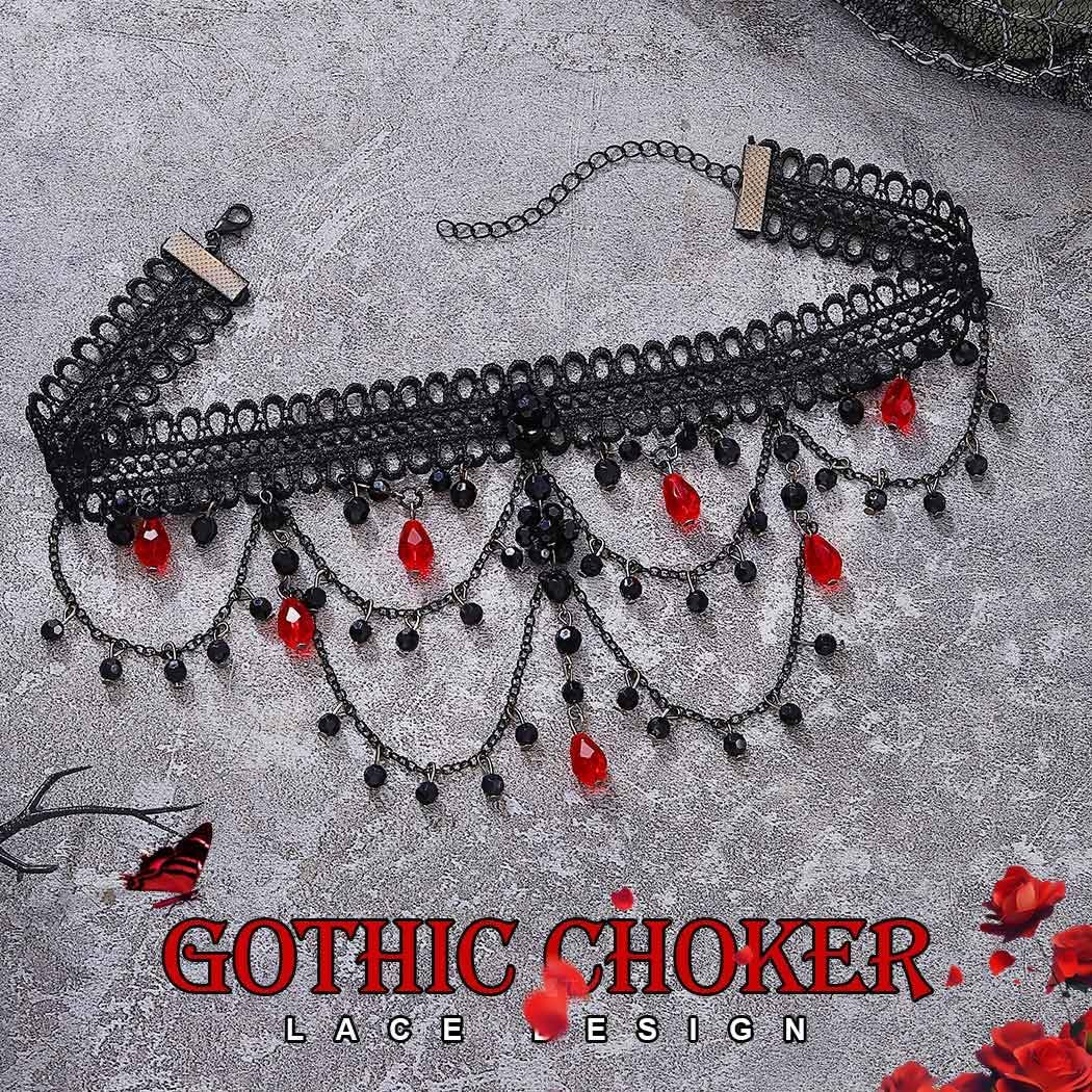 JAKAWIN Black Lace Choker Necklace Gothic Layered Pendant Necklaces for Women - Image 2