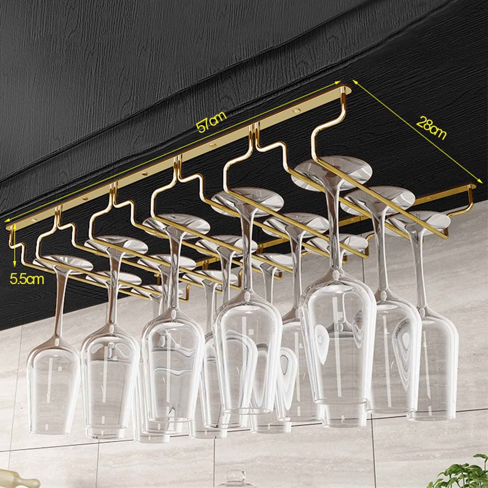 Estante para Copas de Vino de Acero Inoxidable 304 de Primera Calidad - Soporte para Copas bajo Mueble, Ideal para Cocina, Bar y Pub - Elegante Copa de champán de Metal (57 x 28 x