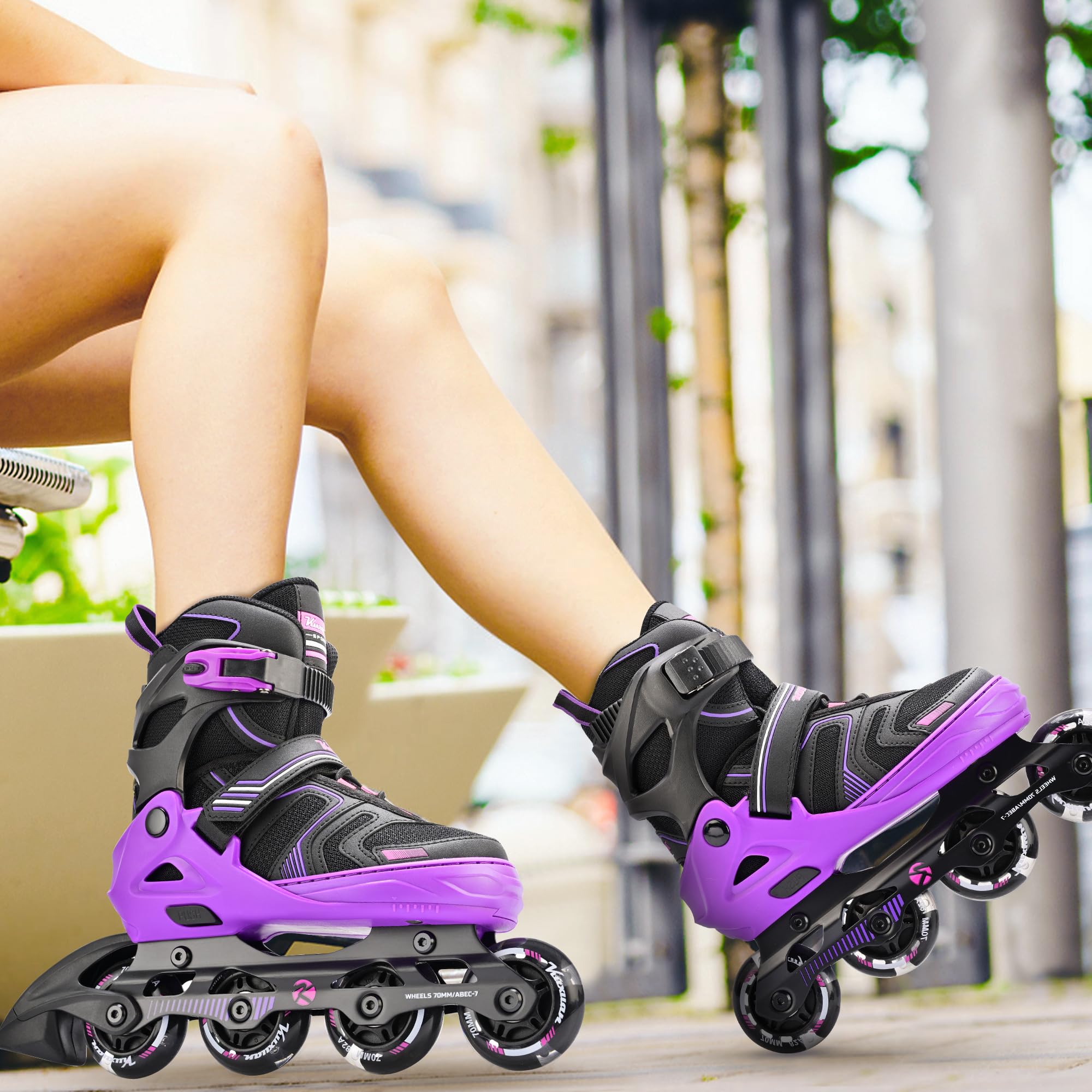 Kuxuan Skates Pattini regolabili in linea per ragazzi ragazze bambini con ruote luminose, pattini adolescenti per principianti donne