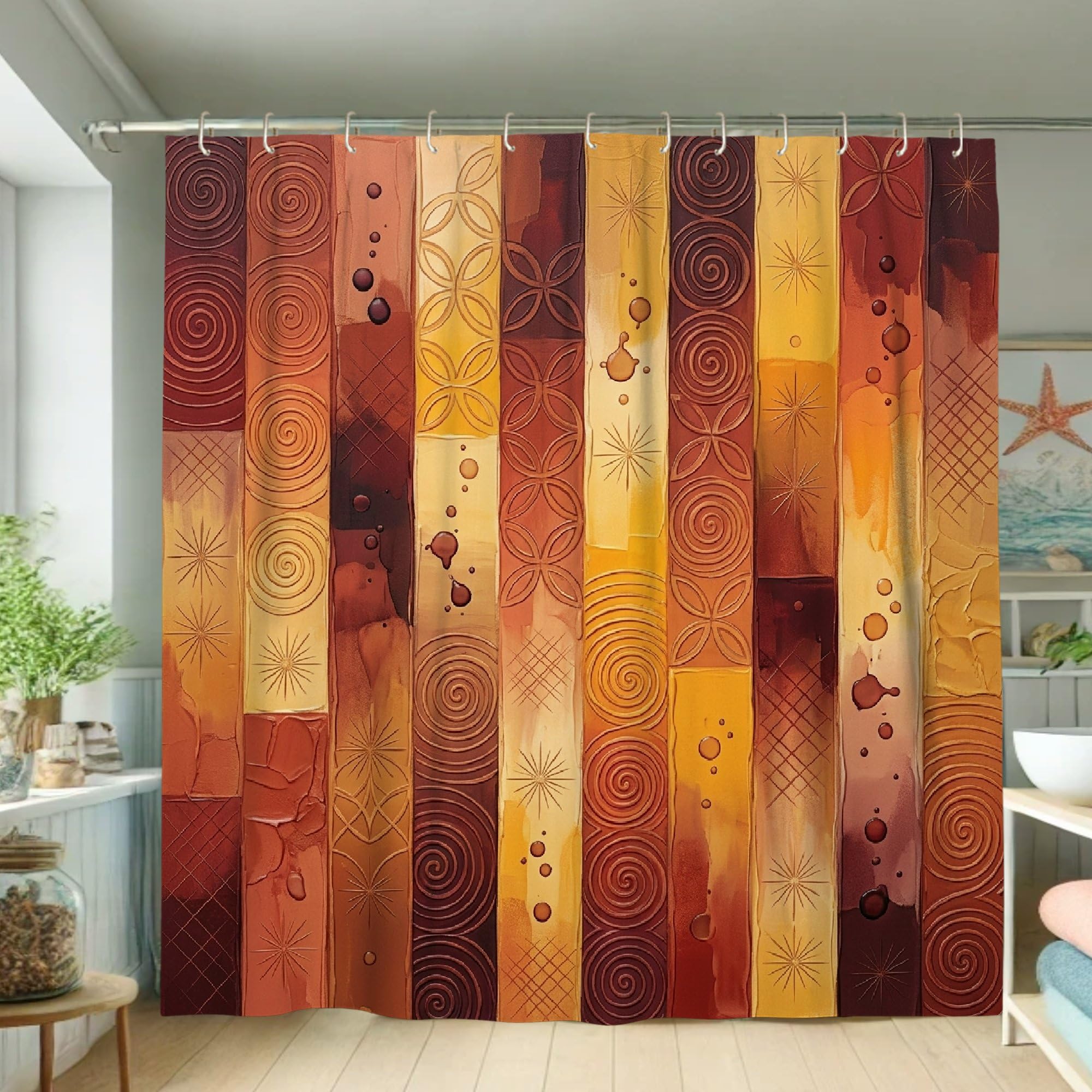 Rideau de douche moderne géométrique ambre 183x183 cm pour salle de bain