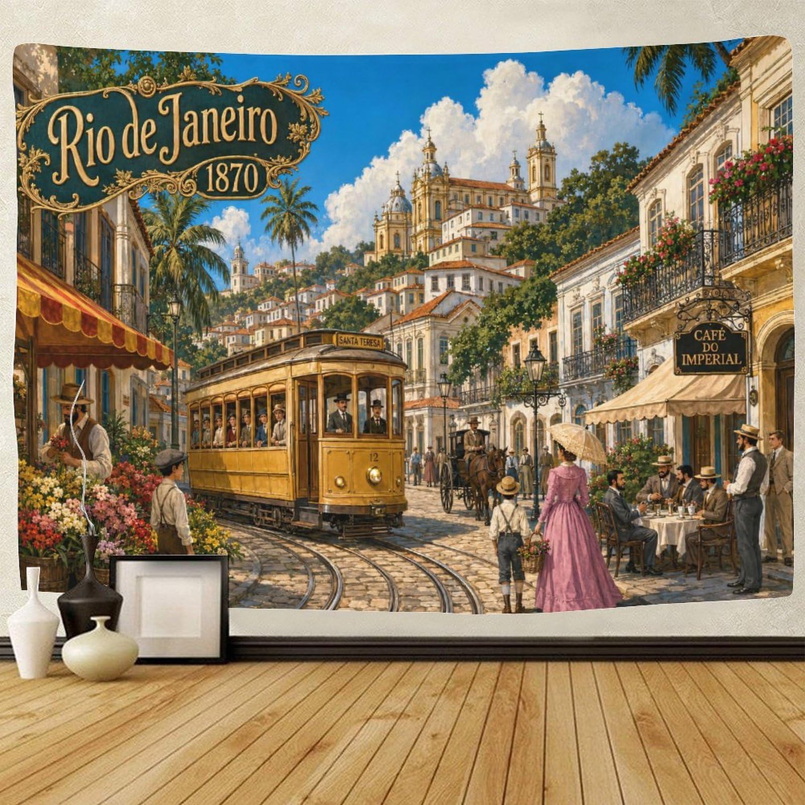 GPMNBCXZK Vintage Rio De Janeiro Streetscape 3D Print Tapestry for Bedroom Wall Art Decor Tapestries Home Decoration Curtain Living Room College Dorm 130cmx150cm