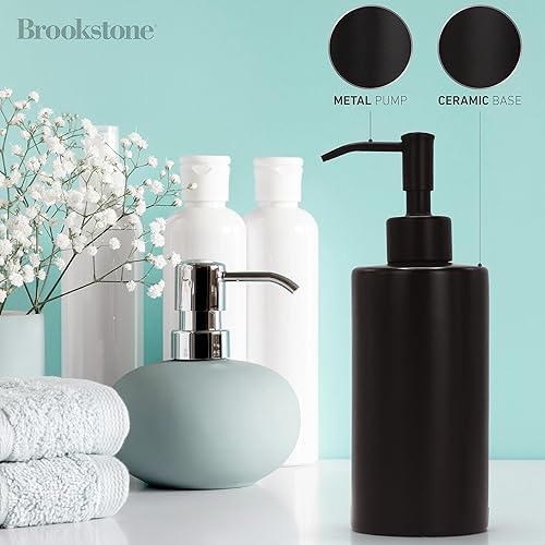 Miniatura 2 de BROOKSTONE, Dispensador de jabón de cerámica con parte superior metálica, elegante y moderno soporte de jabón líquido de manos para baño o cocina,