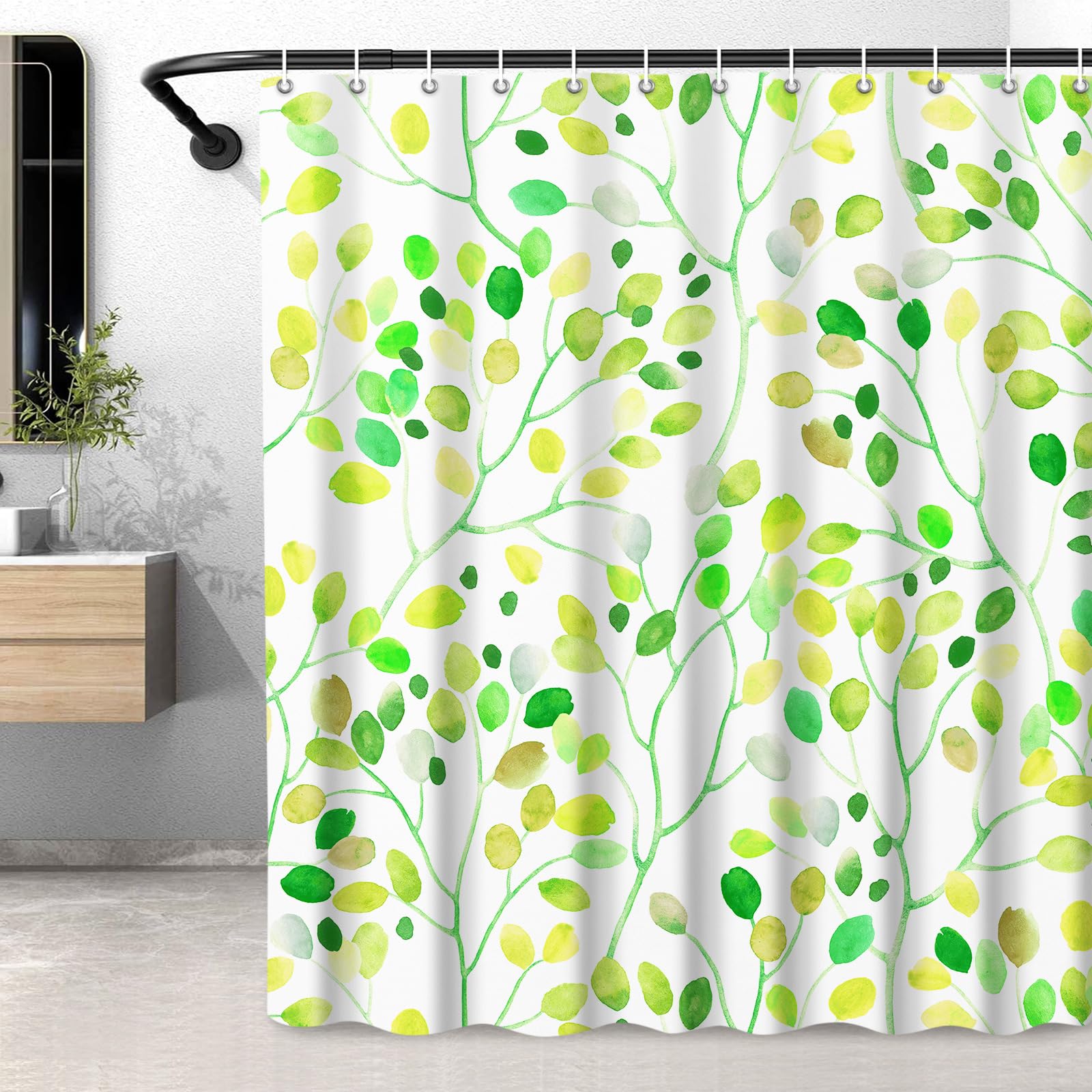 LXBNI Emerald Green W 72 x H 78 Shower Curtain, Colorful Leaf Shower Curtain for Bathroom, Weighted Floral Shower Curtain, Waterproof Cloth Shower Curtain Sets with 12 Plastic Hooks