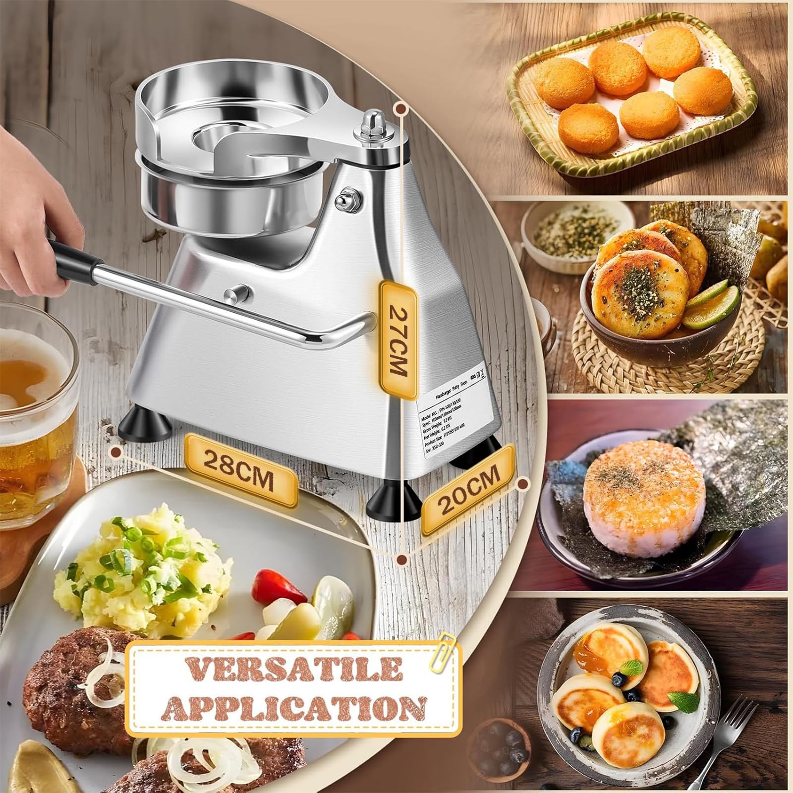 Burger Patty Maker, robuste Edelstahl-Schüsselpresse für 4-6 Zoll Hamburger Patties, inklusive 1200 Patty Papers für perfekte Fleischformung