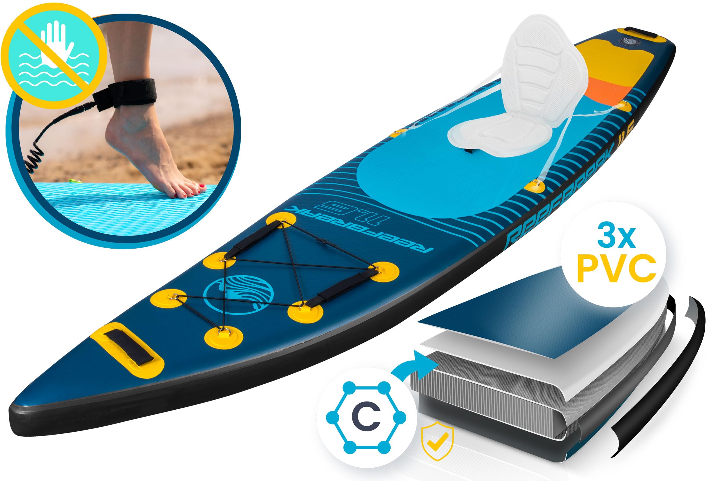 Neo-Sport Stand Up Paddling Board Reefbreak 11.6 - Allround SUP Board Set für Touren und Freizeit - 350 x 81 x 15 cm - bis 150 kg - mit Paddel, Pumpe, Leash und Rucksack
