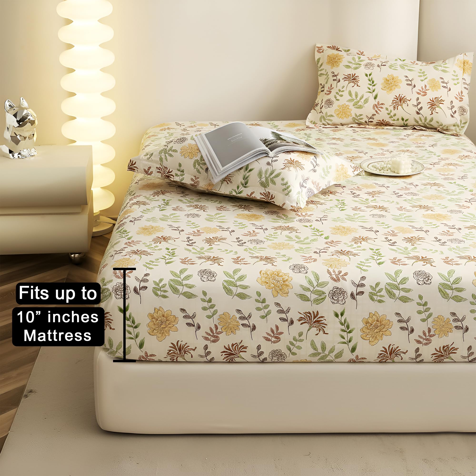 Cloud Cotton Fitted Bedsheet - White & Yellow -3