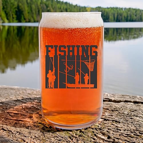 Miniatura 14 de Blue Ridge Mountain Gifts - Can Shaped Glass American Flag Fishing Rod Design 16 oz Glass Gift for Dad or Husband Fun Design Unique Drinking Glass