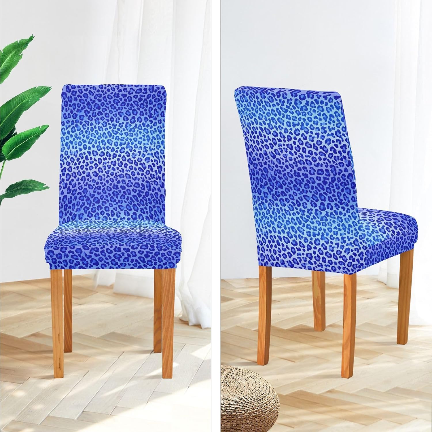 ALAZA Chair Covers for Dining Room, Blue Leopard Cheetah Print Stretch Chair Cover Sets Chair Protector Removable Washable for Ktichen Restaurant Hotel