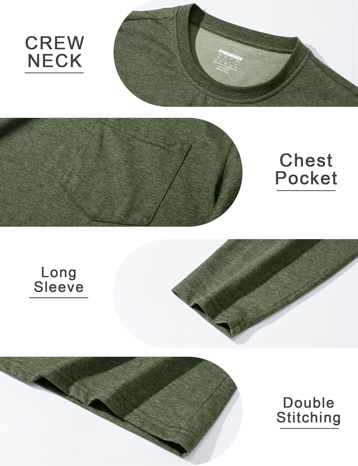 Cotrasen Men's Long Sleeve Tee Shirts Cotton Crew Neck Pocket T Shirts Moisture Wicking Soft Casual Basic Tshirts - Image 6