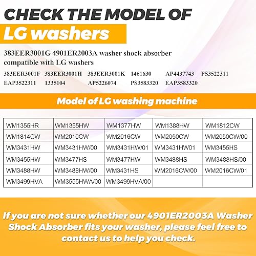 Miniatura 5 de Techecook 383EER3001G 4901ER2003A - Amortiguador para lavadora LG 383EER3001F 383EER3001H 383EER3001H 383EER3001K 383EER3001J Amortiguadores de