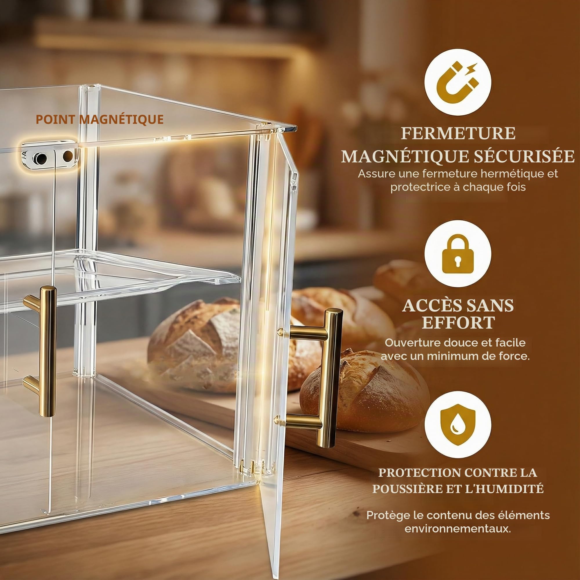 Vitrine de boulangerie à 2 niveaux avec porte magnétique, vitrine en acrylique transparent pour comptoir de cuisine, présentoir à pâtisserie, garde au frais pour beignets, bagels, gâteaux