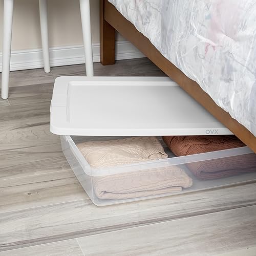 Miniatura 6 de Paquete de 2 contenedores de almacenamiento debajo de la cama con tapa, contenedor de plástico transparente de 41 cuartos de galón para ropa de