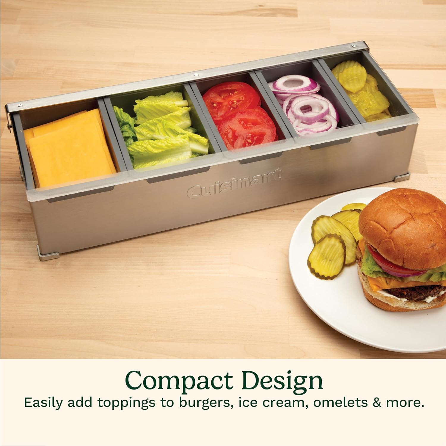 Stainless Steel Condiment and Topping Station with Translucent Lid