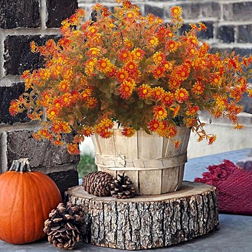 Miniatura 4 de 12 paquetes de flores artificiales de otoño para exteriores, plantas falsas de boj de vegetación exterior que no se decolora, arbustos de plástico,