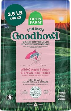 مزرعة مفتوحة Goodbowl، فرن-خبز دفعة صغيرة الكلب الجاف الغذاء - البرية اشتعلت السلمون والأرز البني وصفة، ويشمل غير المعدلة وراثيا المنتجات والحبوب، 3.5 رطل حقيبة 56 أوقية حقيبة