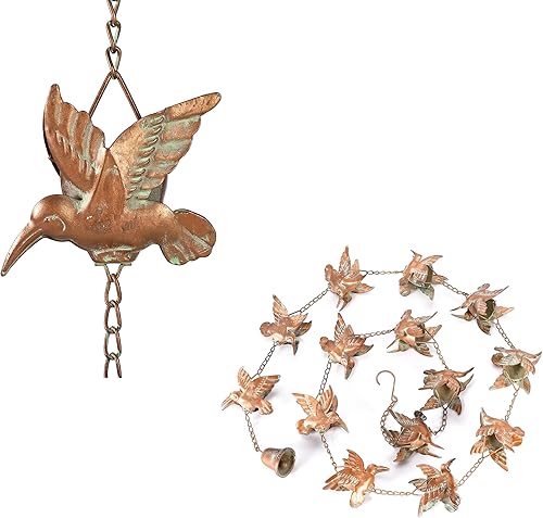 Wenbery Cadena de lluvia con forma de colibrí en embudo para exteriores, cadena de lluvia de metal para canalones, cadena de bajante de repuesto,