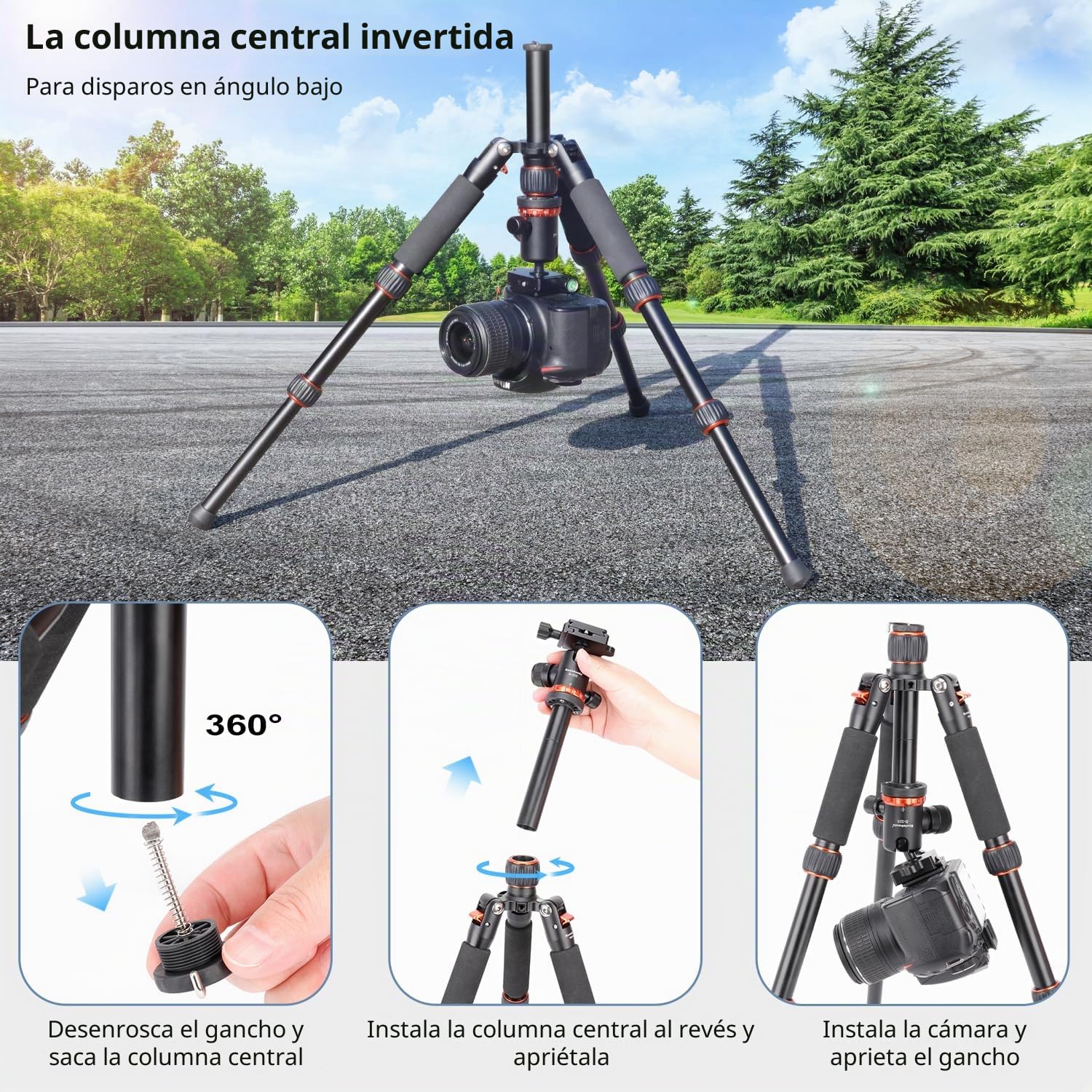 Koolehaoda Mini trípode de cámara 63,5 cm Trípode de Mesa Compacto de Aluminio Trípode de Viaje portátil con rótula de Bola de 360° para cámara DSLR Videocámara, Carga hasta 10 kg - (Naranja)