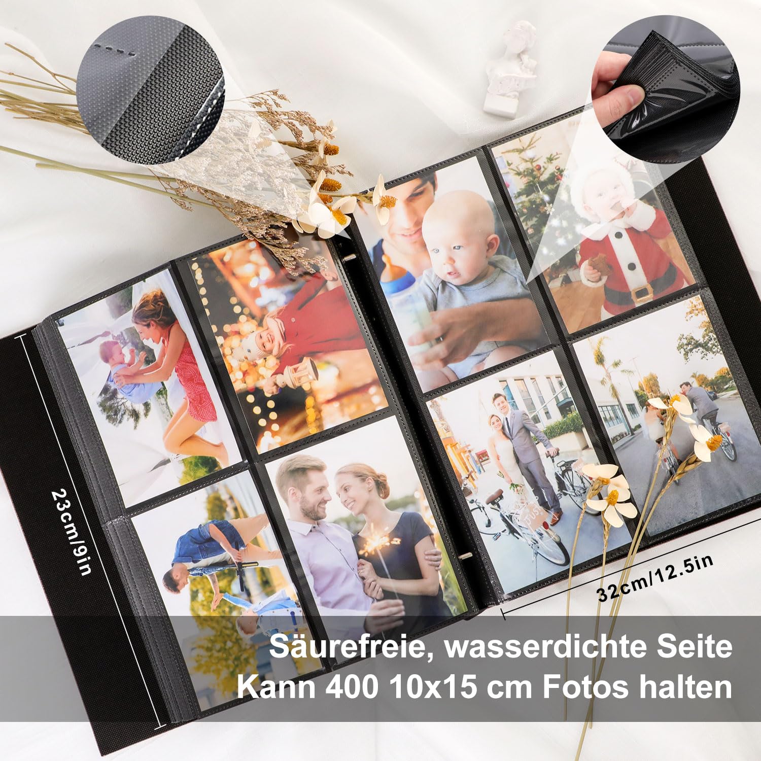 Lanpn album fotograficzny 10 x 15 400, lniany, do wkładania zdjęć w formacie pionowym, zielony