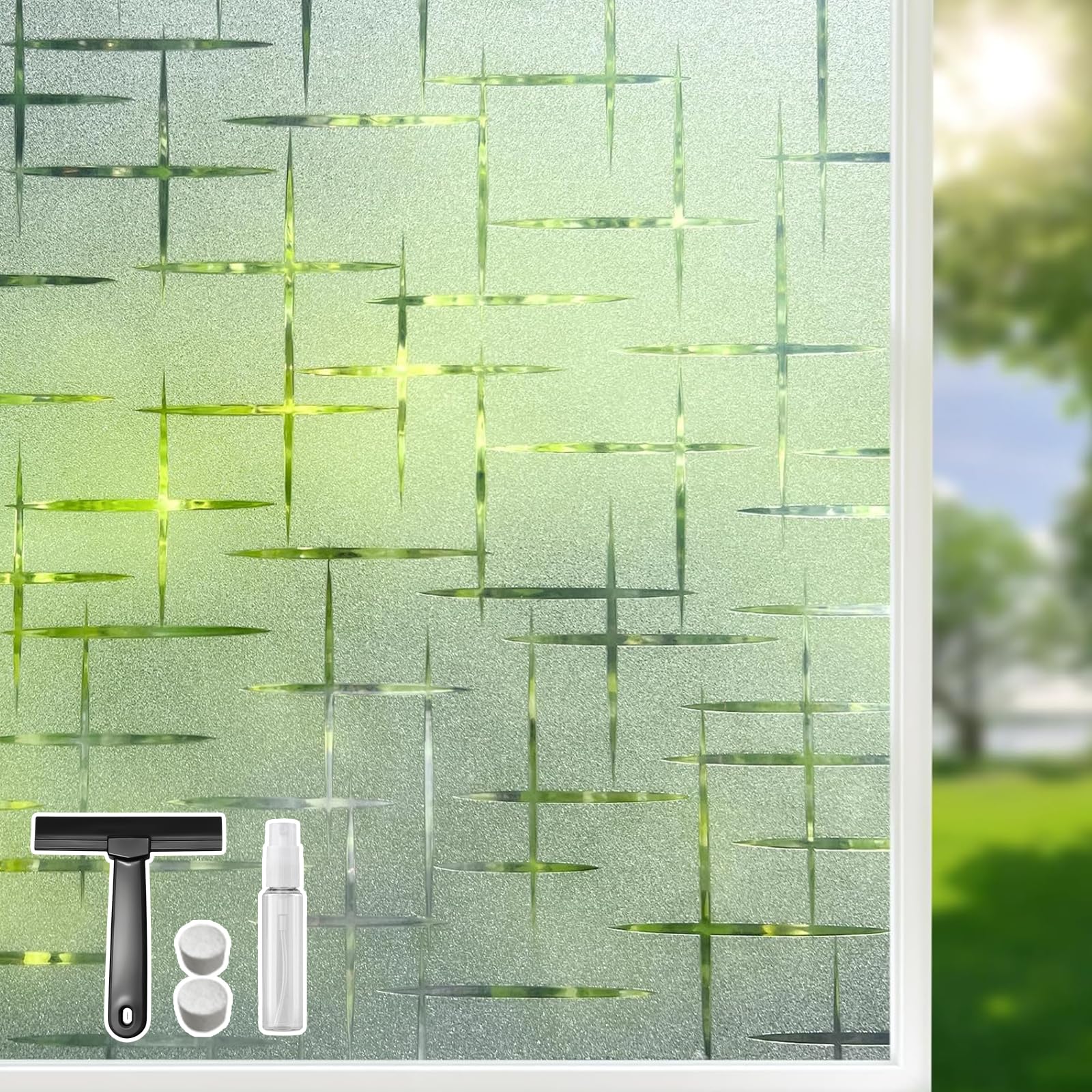 Qualsen Window Film Privacy Film for Glass Windows, Cross Pattern Frosted Window Films Non Adhesive, Windows Frosting Films Decorative Removable Static Cling, for Home, Office 90x400cm โ image 1