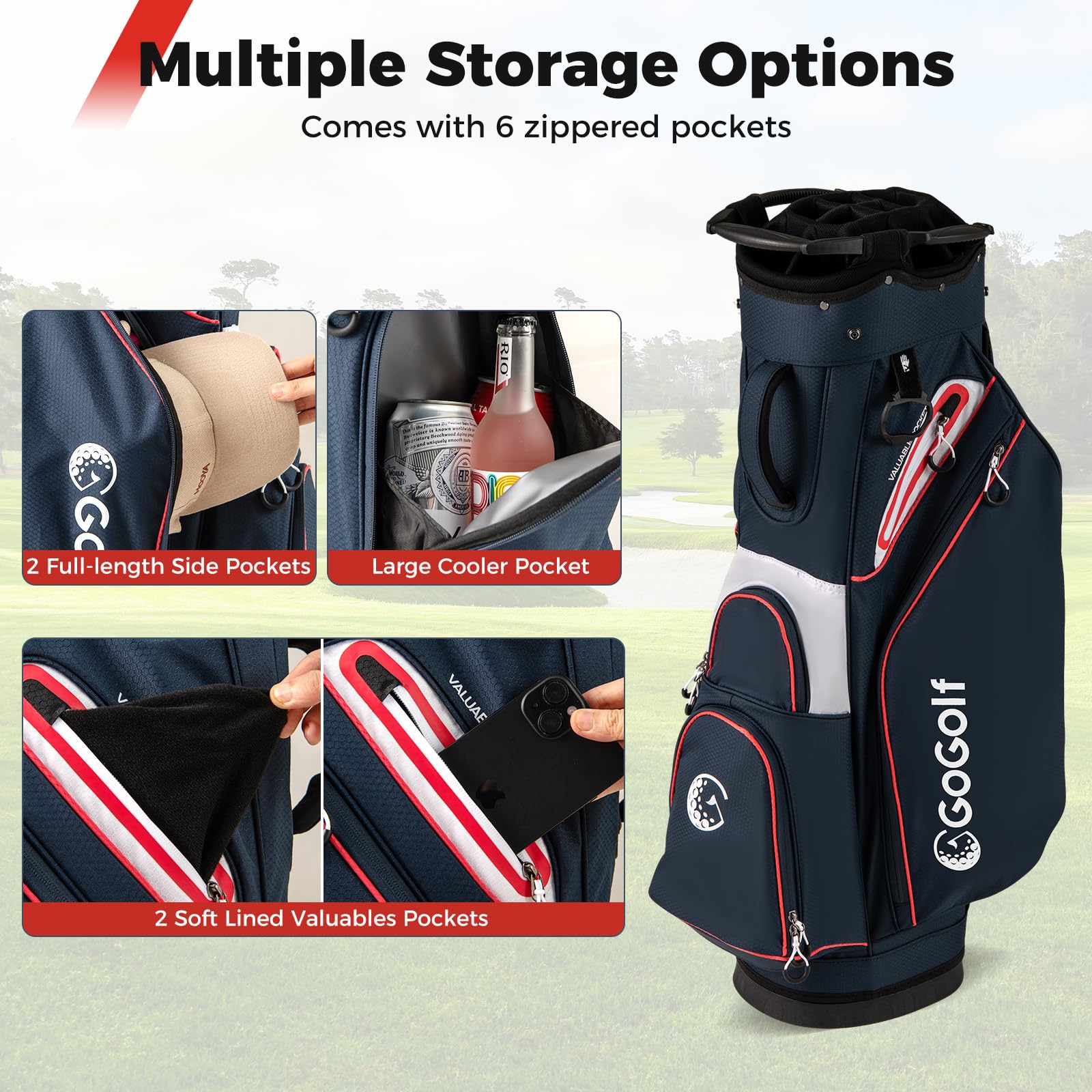 LIFEZEAL Borsa da golf 14 scomparti 6 tasche cappuccio antipioggia tracolla regolabile