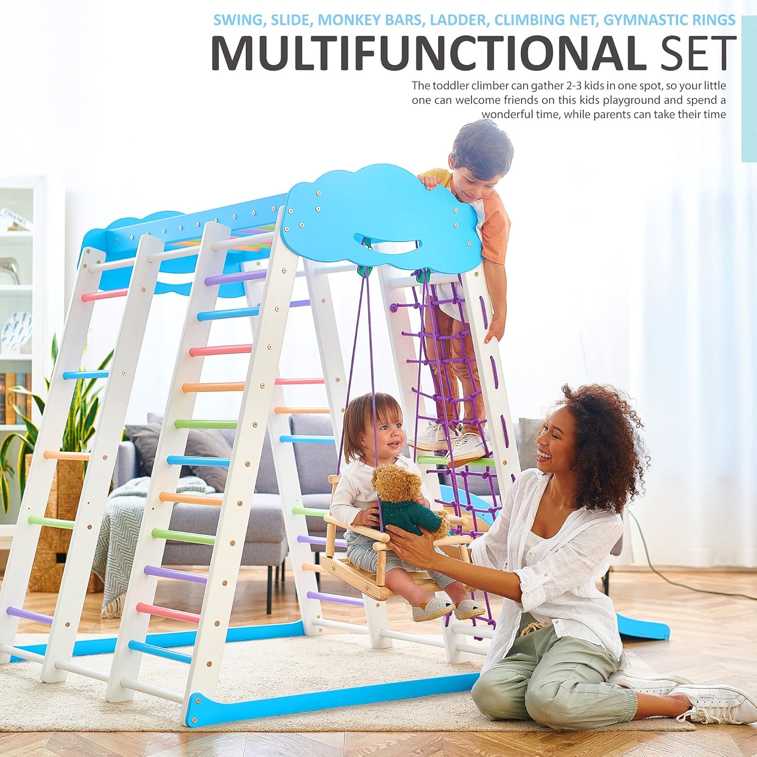 Crаzу Clеаrаnсе Indoor Playground Toddler Climber Slide – Kids Jungle Gym Playset – Activity Climber Swing Structure – Play Swedish Ladder - Climbing Play Structure Set – Adventure Dome Slide – Akvarelka-CLOUD