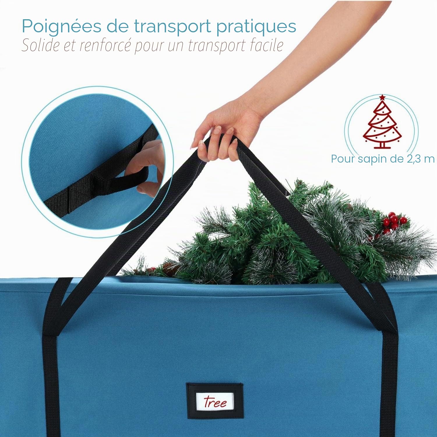 Hearth & Harbor Lot de 2 sacs de rangement pour sapin de Noël avec poignées et double fermeture éclair (2,3 m et 2,7 m), bleu