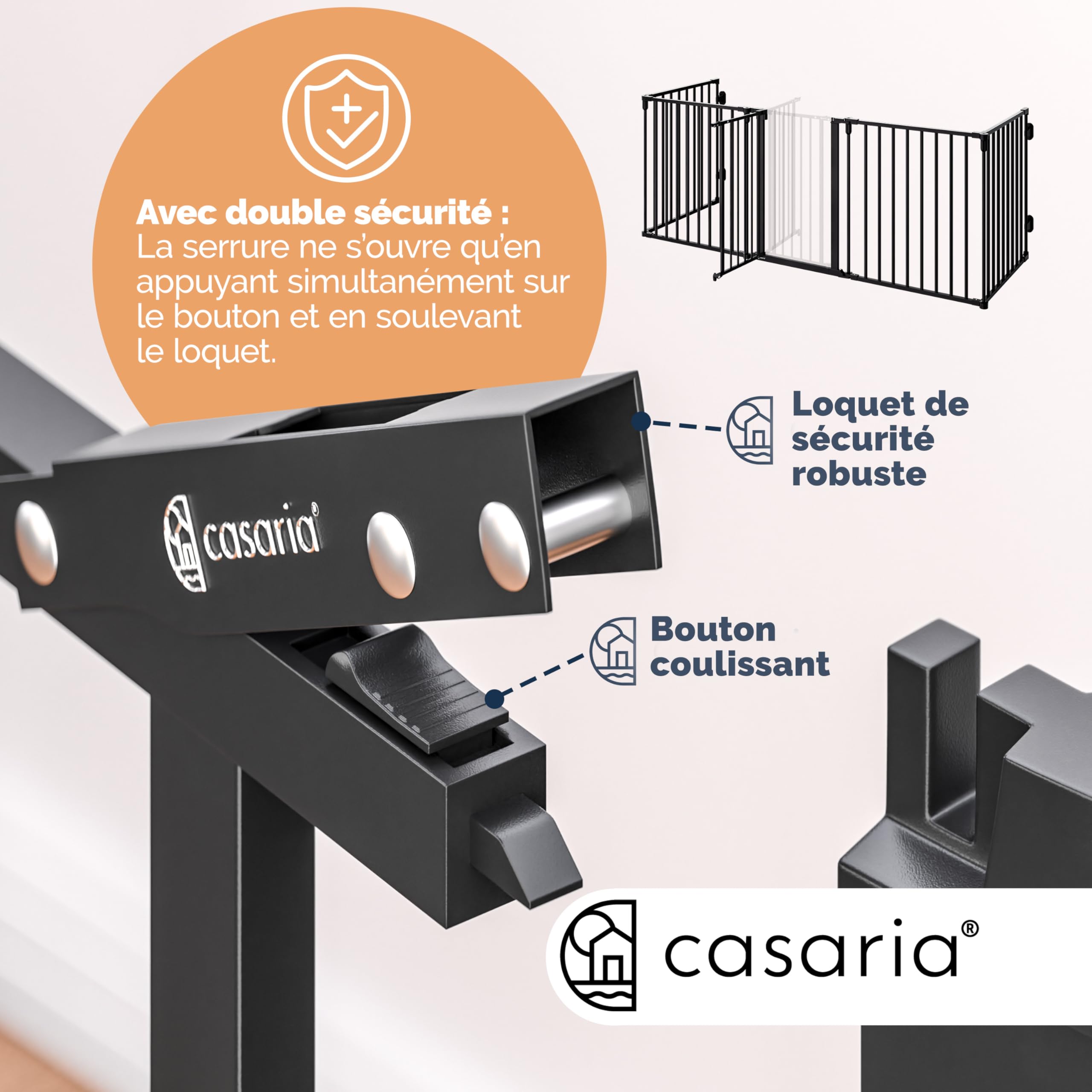 CASARIA® Barrière de sécurité 5 Panneaux modulables Grille de Protection cheminée Parc bébé Cloture Chiens sans perçage et réglable