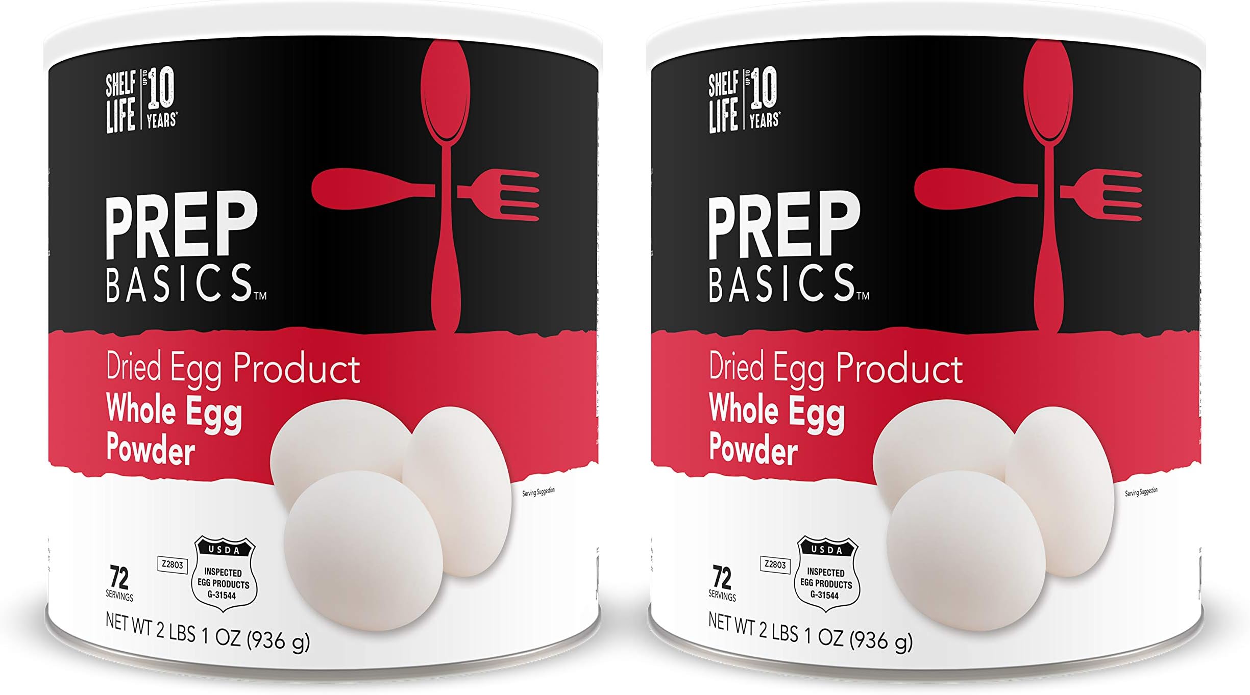 Prep Basics Dried Whole Egg Powder, Emergency Food Supply | 11,520 Total Calories | 864 Total Grams Protein | Shelf Life Up to 10 Years, 33 oz, Pack of 2