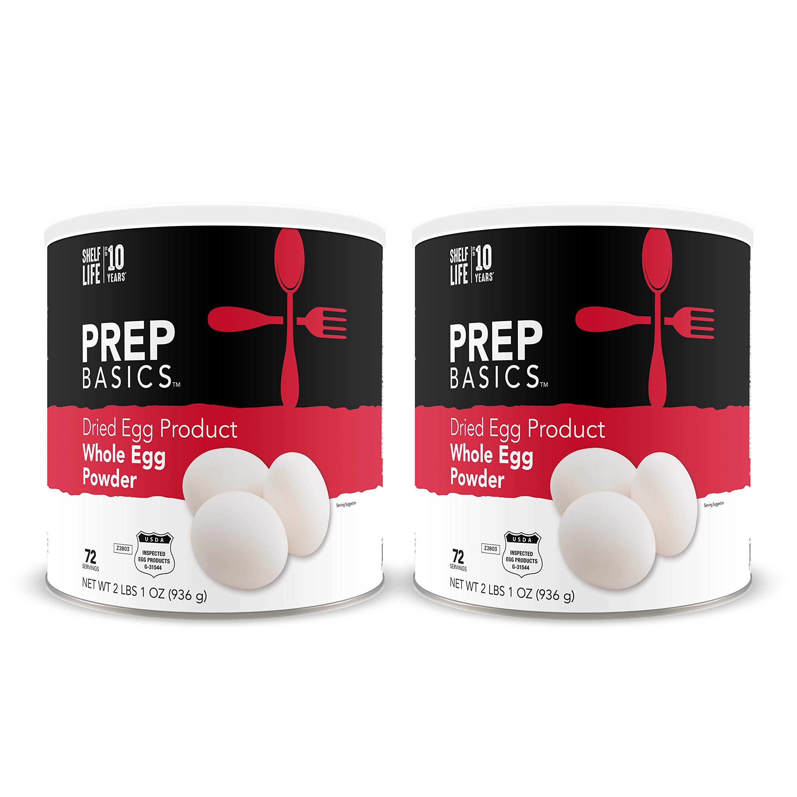 Prep Basics Dried Whole Egg Powder, Emergency Food Supply | 11,520 Total Calories | 864 Total Grams Protein | Shelf Life Up to 10 Years, 33 oz, Pack of 2